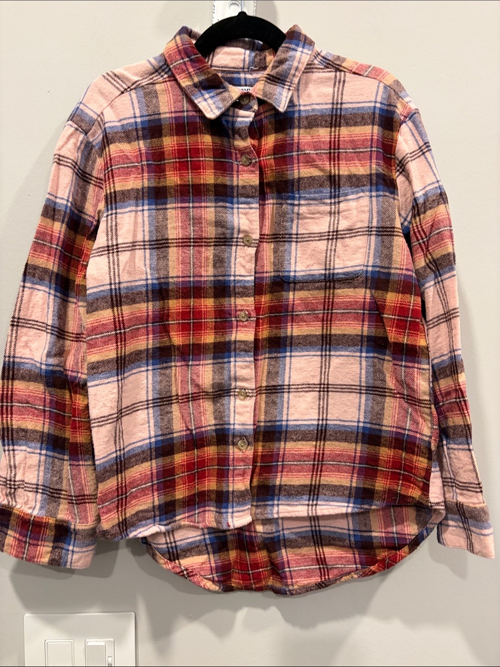 Old Navy Pink Plaid Button-Down Shirt with Multi-Color Stripes